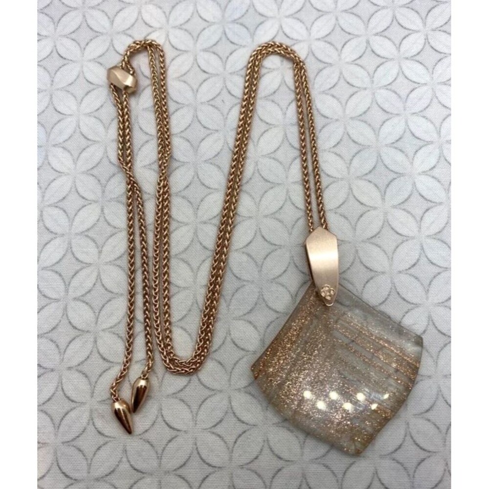 Kendra Scott Aislinn Long Pendant Necklace Rose gold Tone Gold dusted Glass
